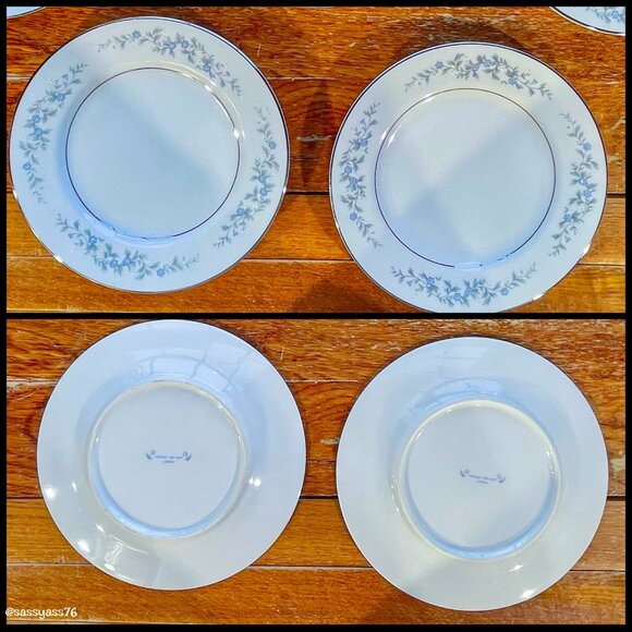 ▪️VTG▪️FORGET-ME-NOT▪️4 Piece 10.25" Blue Gray Floral Platinum Fine China Plates - Picture 3 of 4